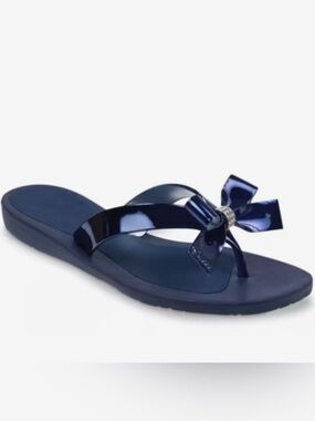 NEW Guess Tutu Navy Patent Bow Rhinestone Thong Sandals Women size 11